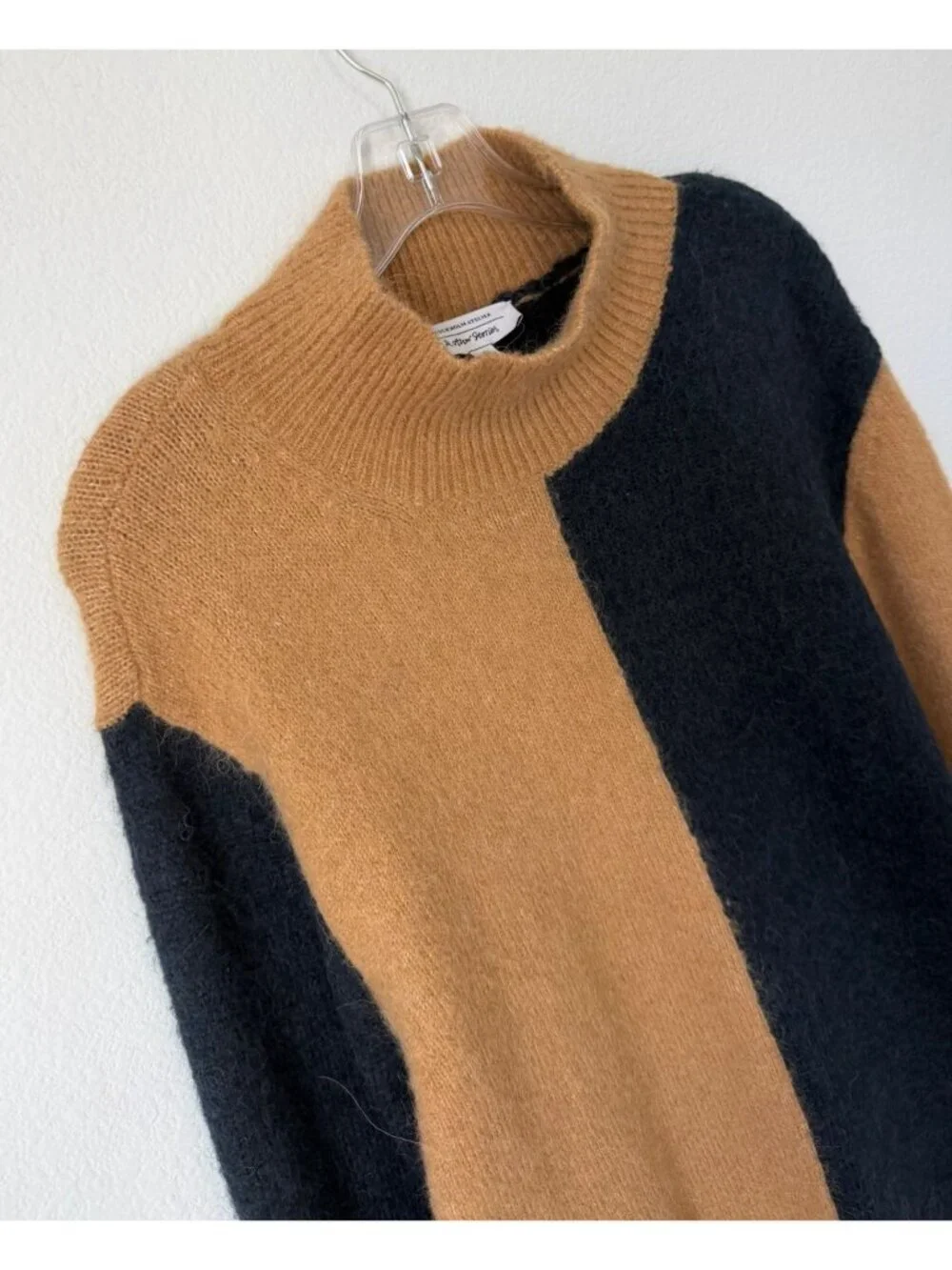 & Other Stories Blue/Brown Long Sleeve Mock Neck Wool Blend Sweater Size L